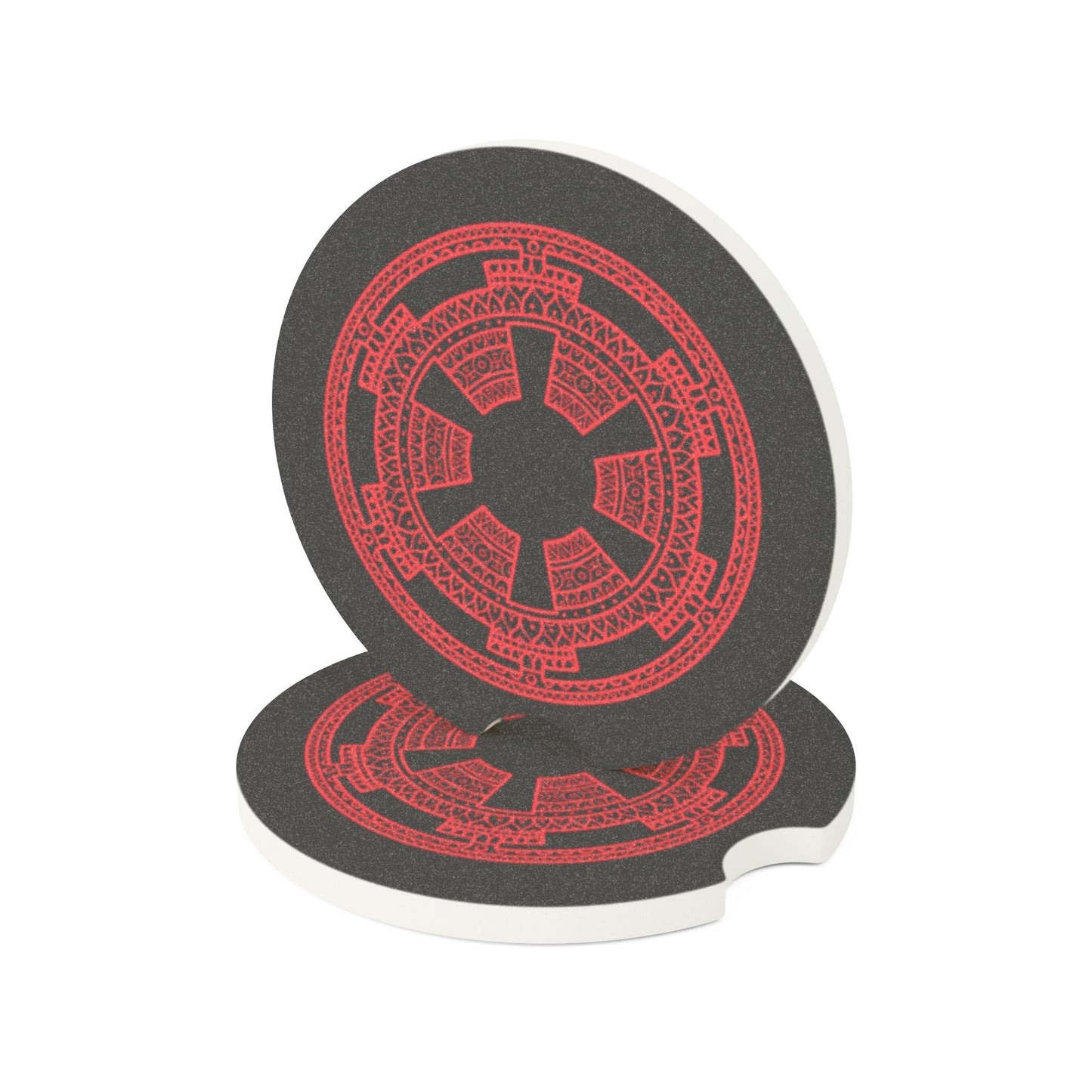 Red Imperial Cog Mandala - Soapstone Car Coaster