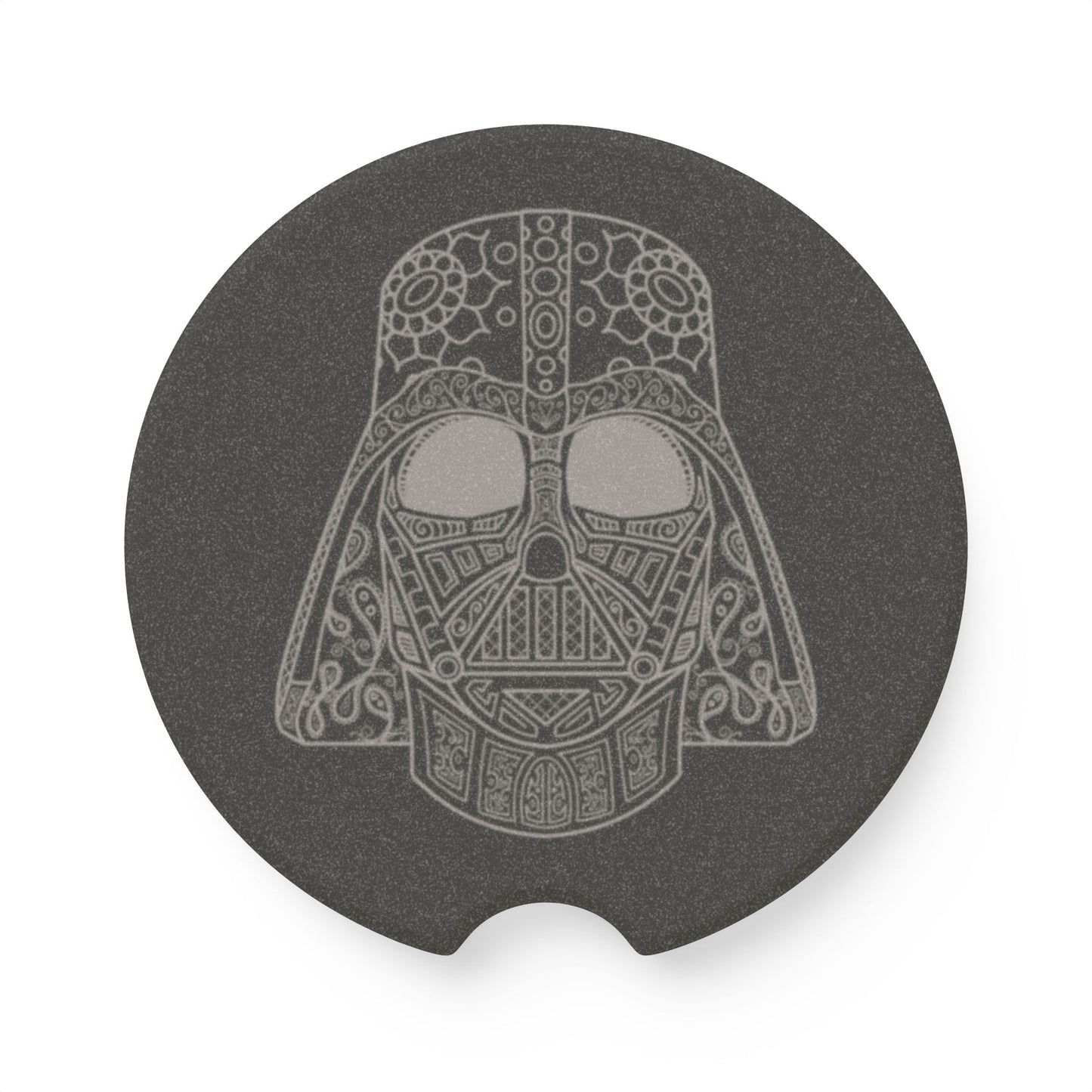 Vader Decorative_gray on black - Soapstone Car Coaster | Stylish Drink Holder, Gift for Star Wars Fans, Car Accessories, Geeky Gifts