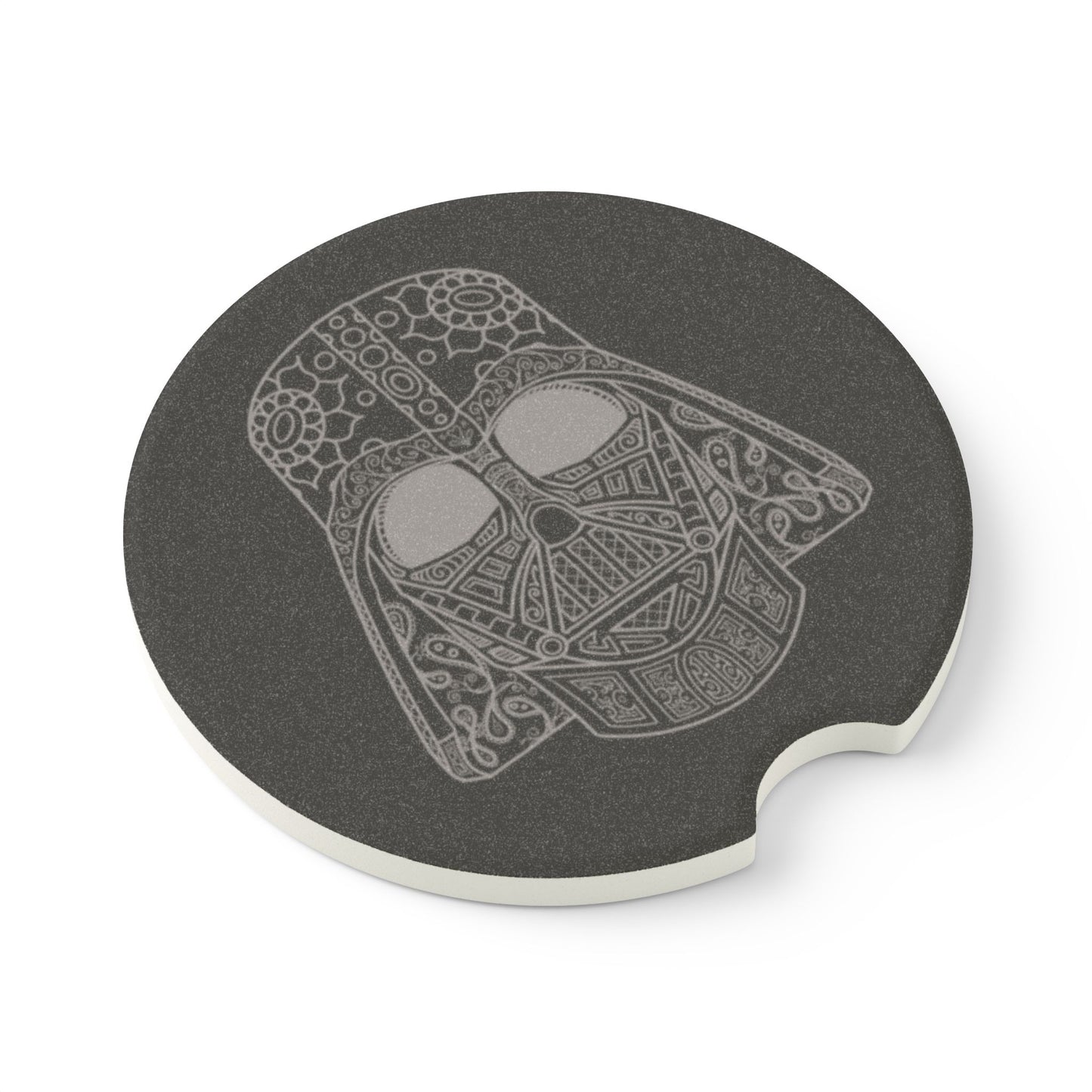 Vader Decorative_gray on black - Soapstone Car Coaster | Stylish Drink Holder, Gift for Star Wars Fans, Car Accessories, Geeky Gifts