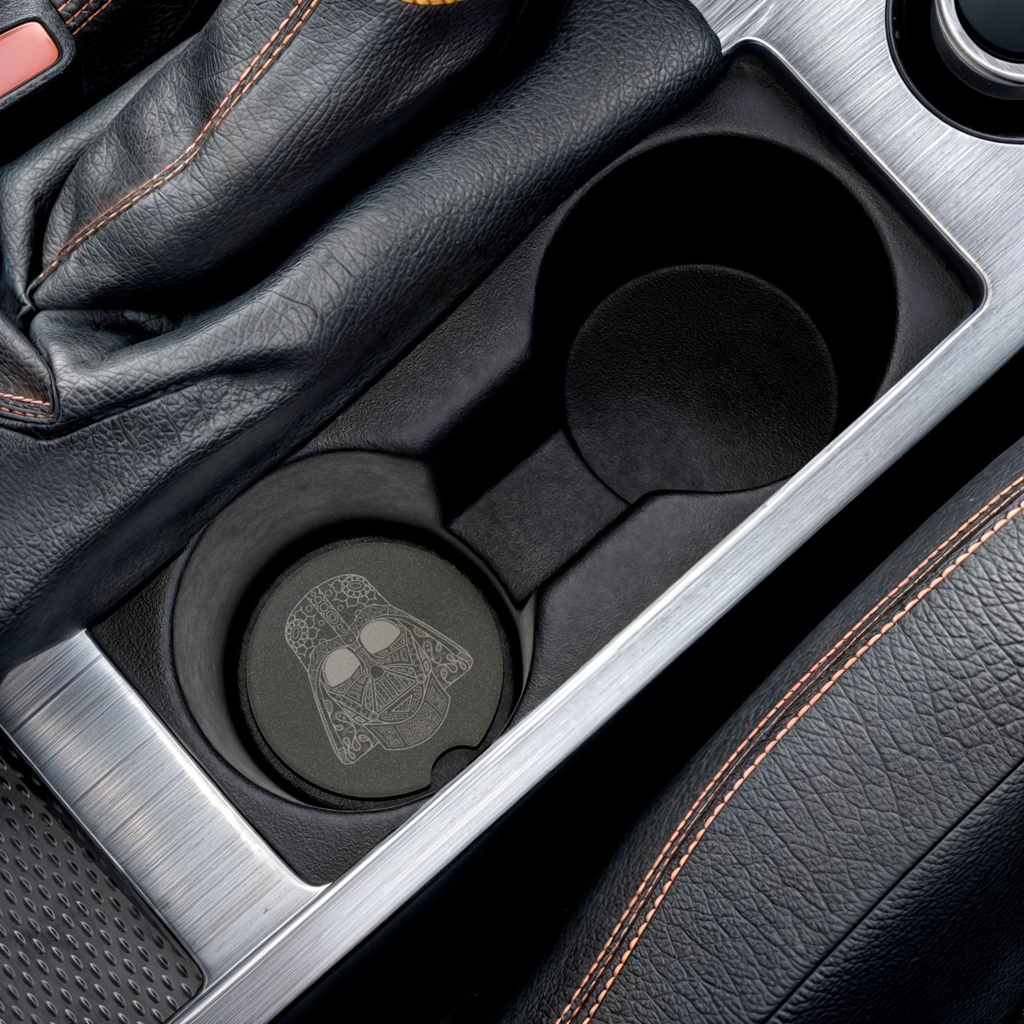 Vader Decorative_gray on black - Soapstone Car Coaster | Stylish Drink Holder, Gift for Star Wars Fans, Car Accessories, Geeky Gifts