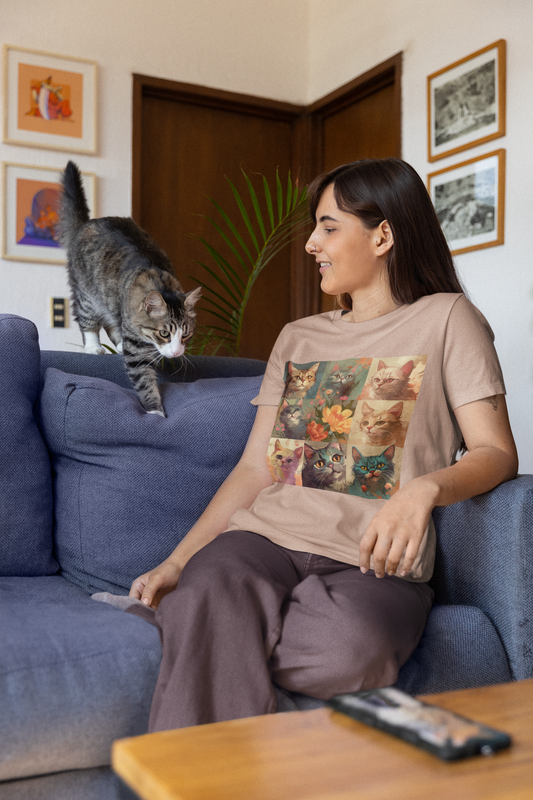 Cat Collage Tee — Vintage Floral Kitten Art T-Shirt