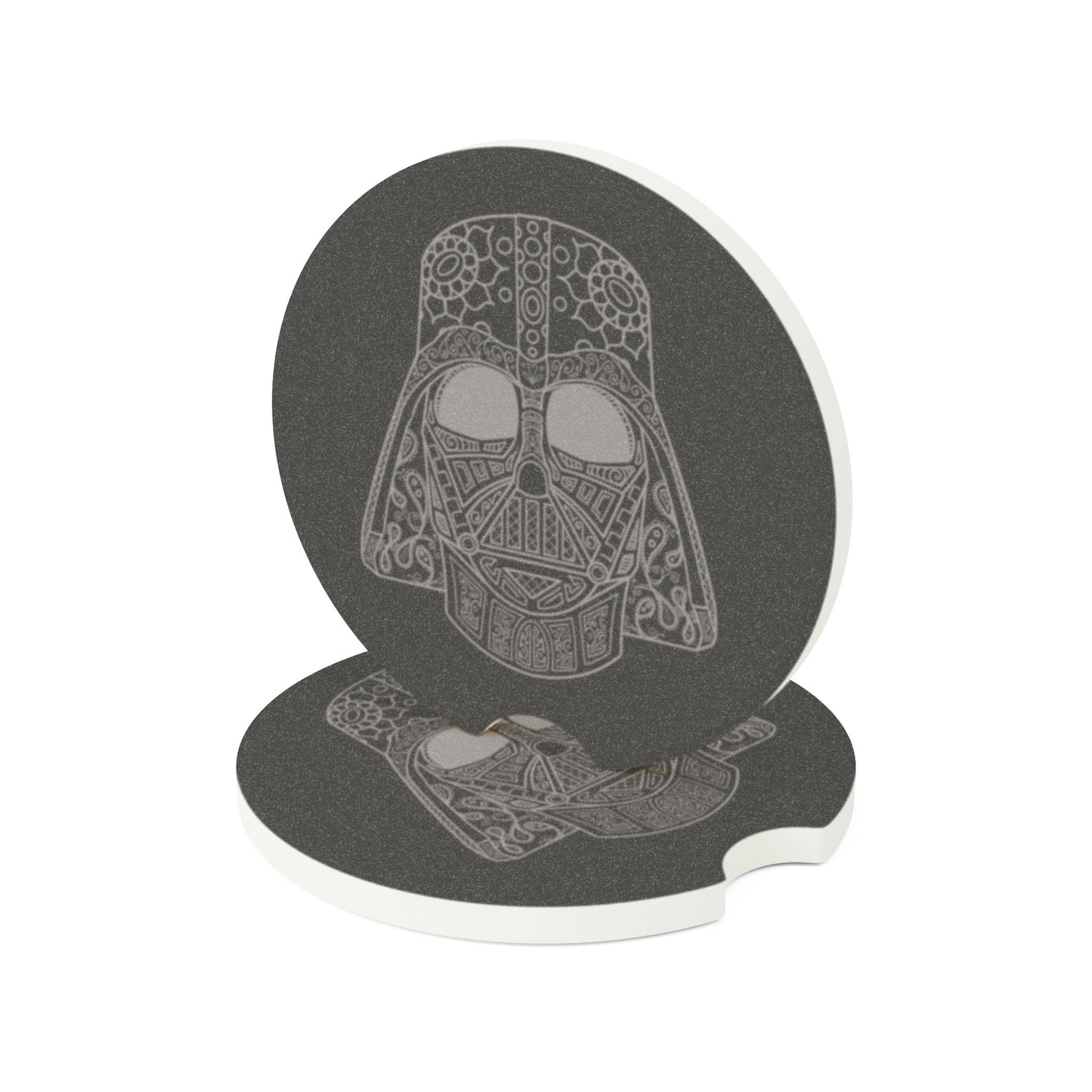 Vader Decorative_gray on black - Soapstone Car Coaster | Stylish Drink Holder, Gift for Star Wars Fans, Car Accessories, Geeky Gifts