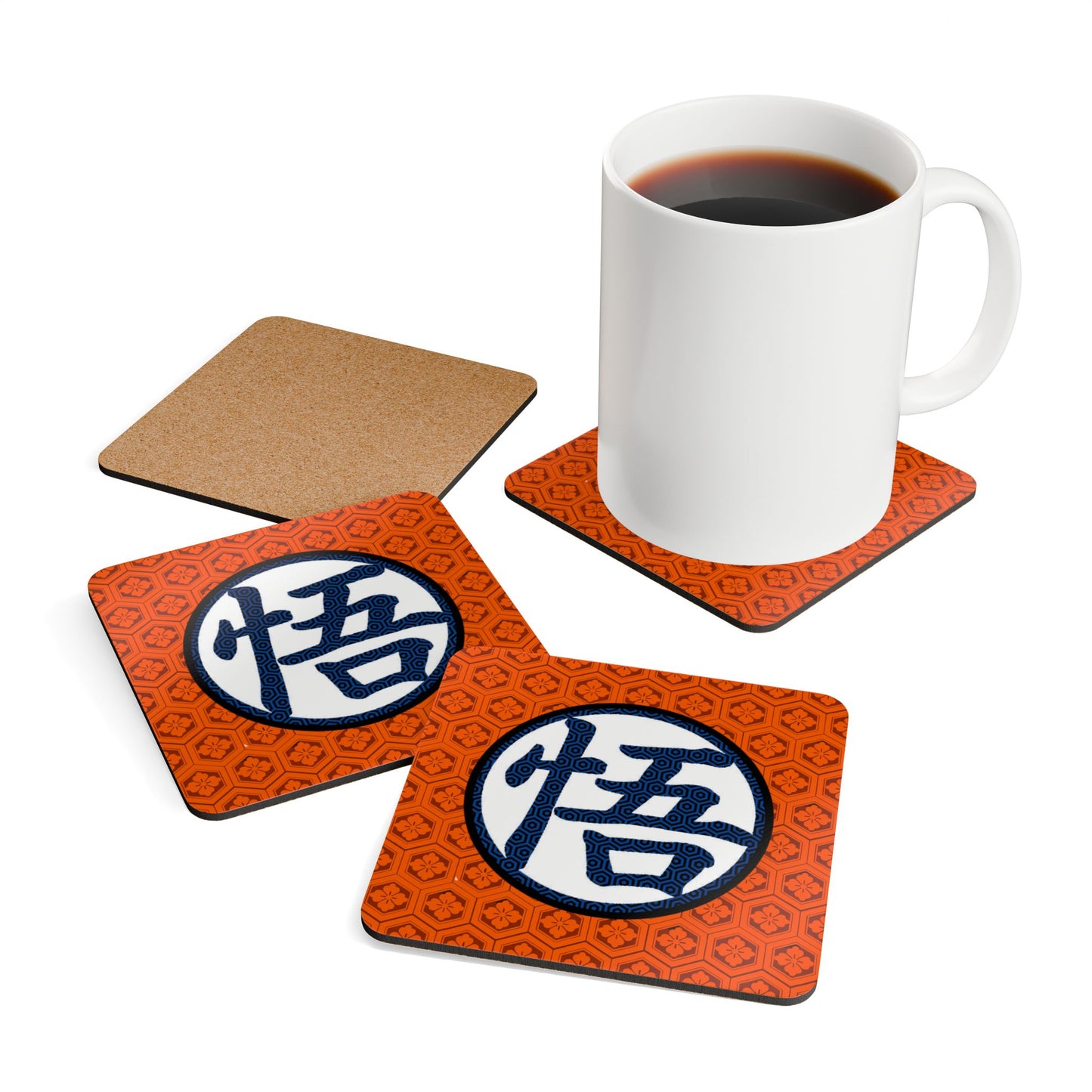 Goku Kanji - Corkwood Coaster Set, Japanese Style Drink Coasters, Home Decor, Housewarming Gift, Unique Coaster Set